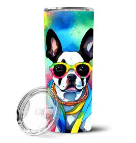Boston Terrier Hippie Dawg Stainless Steel Skinny Tumbler Vacuum Double Walled Reusable Insulated Tumbler Travel Cup for Coffee Cocktails Gift with Li