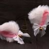 White Animal Faux Fur Cat Ears Headband with Bell Bowknot Cute Fox Dog Ears Headband Halloween Cosplay Costume Party Headbands